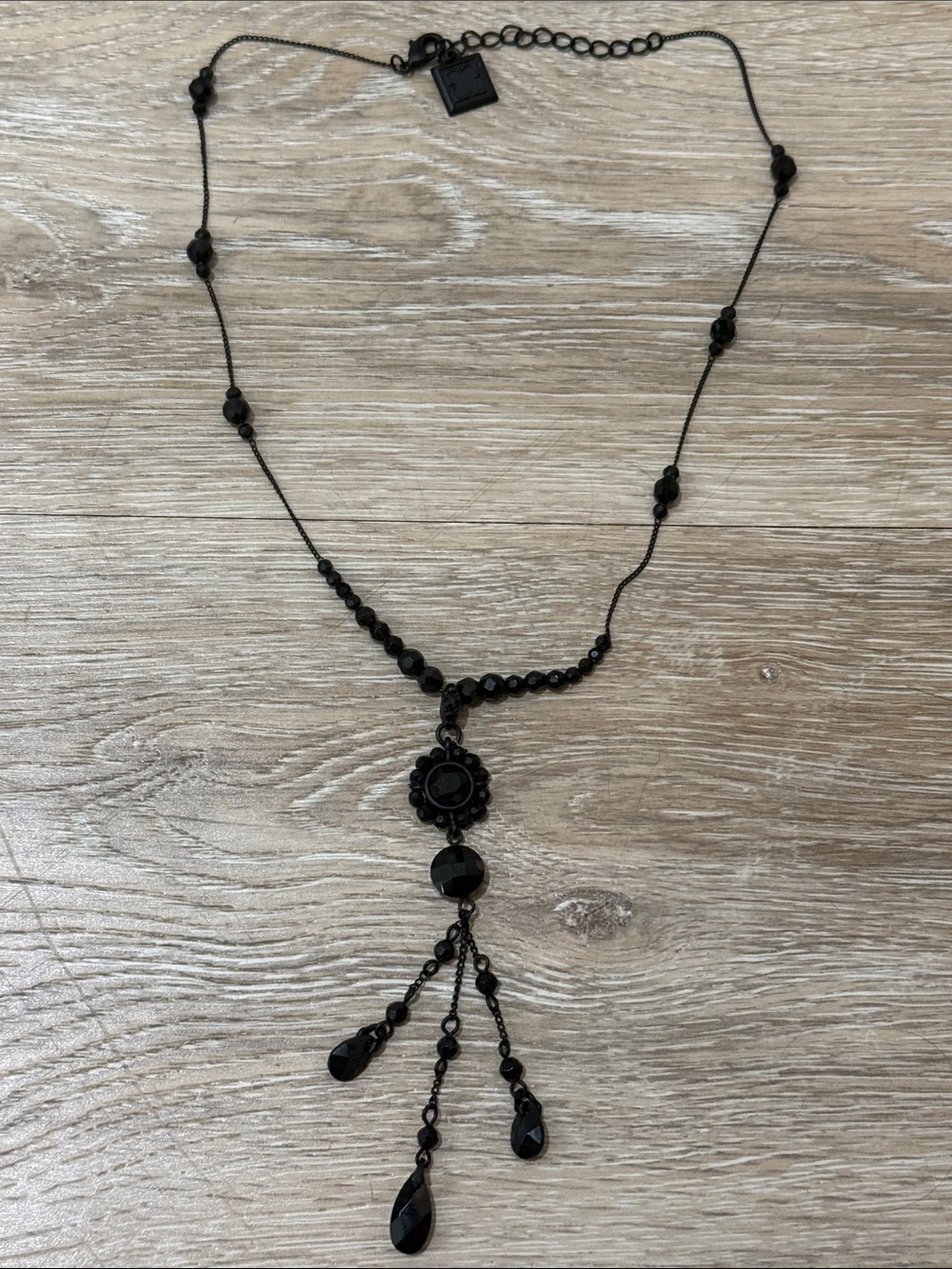 Vintage White House Black Market Black Gothic Rosary Choker Y Necklace OS